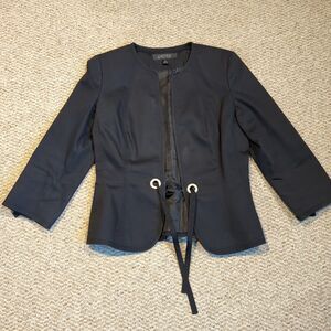 Kasper Blazer Jacket Womens 6 Black Tie Front Grommet Office Career Business